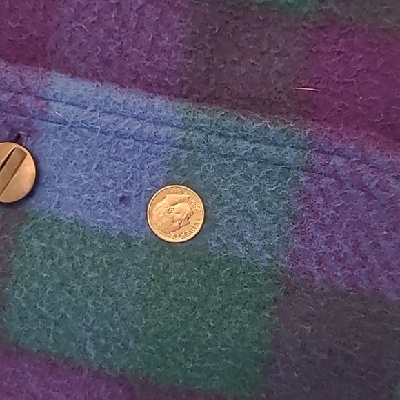 EUC VTG Aqua Sheen 100% Dacron Dupont Polyester Blue Purple and Green Plaid - Picture 9 of 11